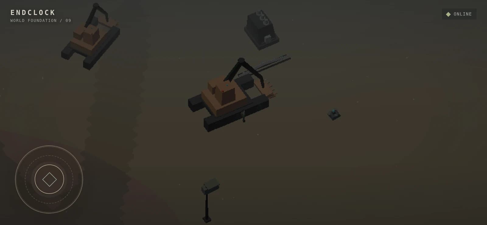 ENDCLOCK gameplay capture showing a survivor beside large industrial machines and equipment at an AI site